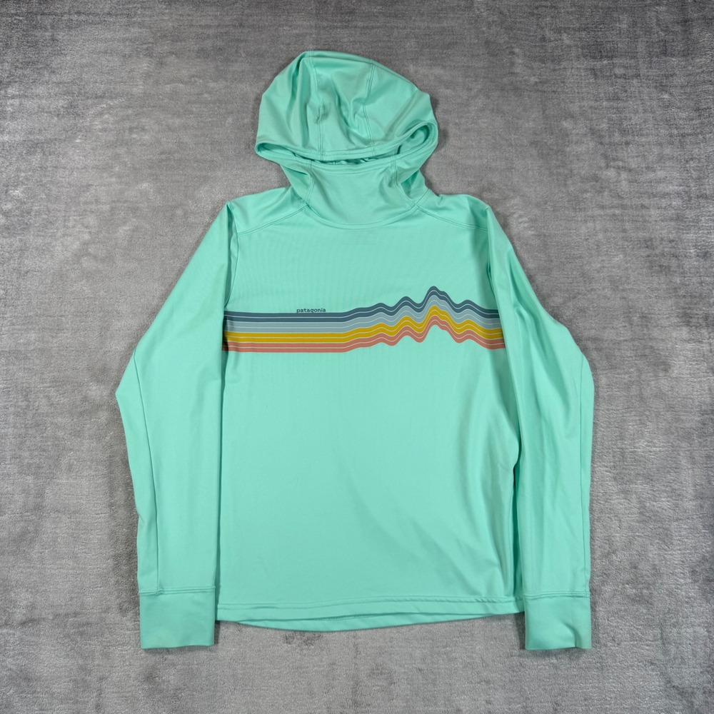 Patagonia Sweatshirt Kids L 12 Green Capilene Silkweight Hoodie UPF Pullover